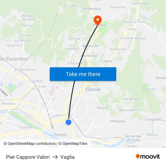 Pier Capponi Valori to Vaglia map