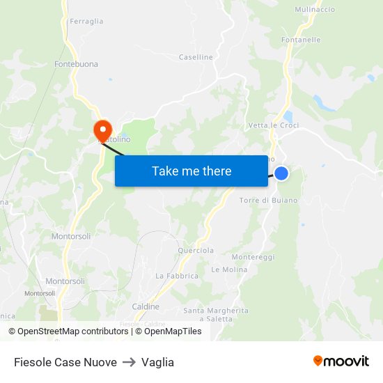 Fiesole Case Nuove to Vaglia map