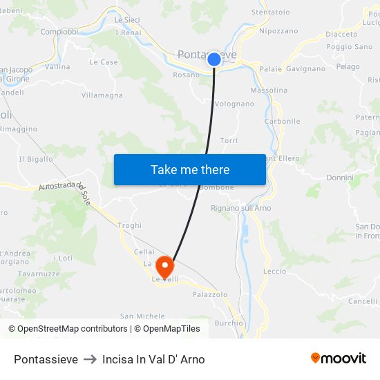 Pontassieve to Incisa In Val D' Arno map