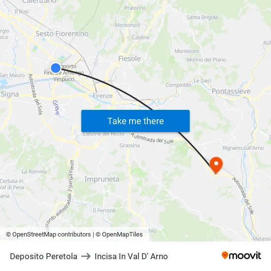 Deposito Peretola to Incisa In Val D' Arno map