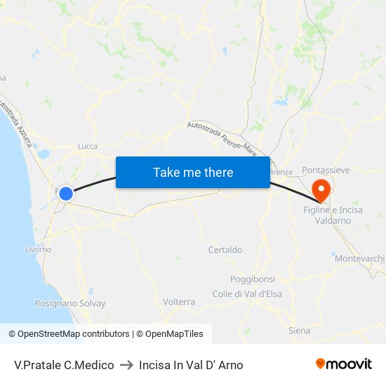 V.Pratale C.Medico to Incisa In Val D' Arno map