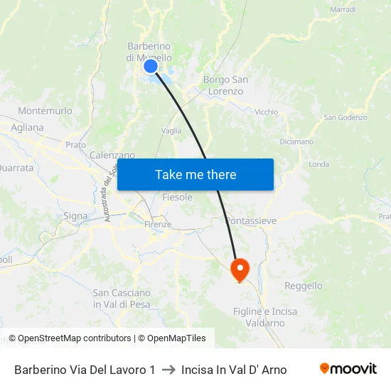 Barberino Via Del Lavoro 1 to Incisa In Val D' Arno map
