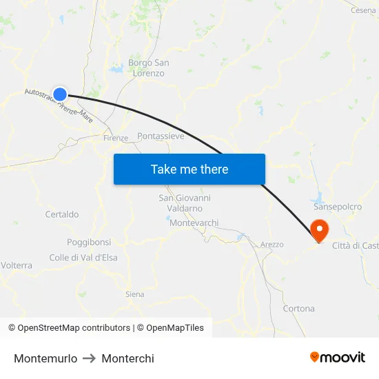 Montemurlo to Monterchi map