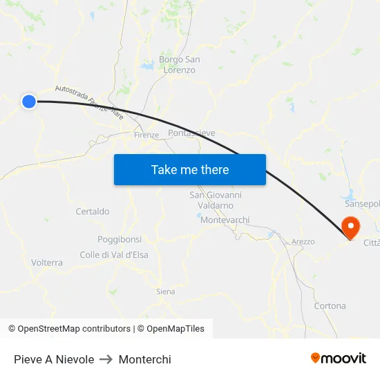Pieve A Nievole to Monterchi map