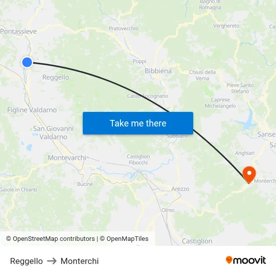 Reggello to Monterchi map