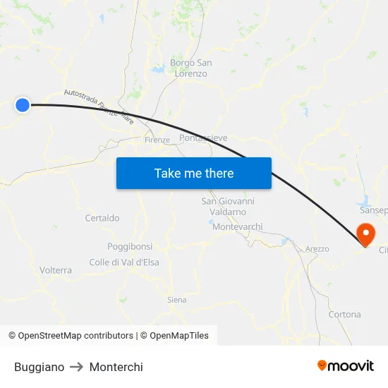 Buggiano to Monterchi map