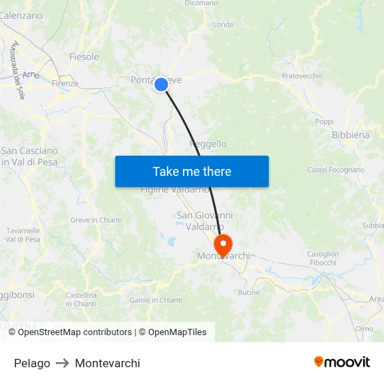 Pelago to Montevarchi map