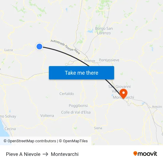 Pieve A Nievole to Montevarchi map