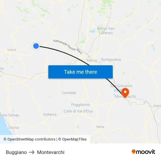 Buggiano to Montevarchi map
