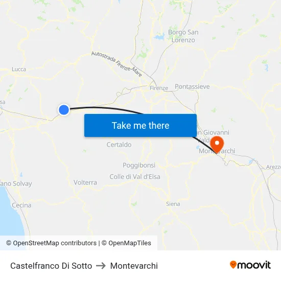 Castelfranco Di Sotto to Montevarchi map