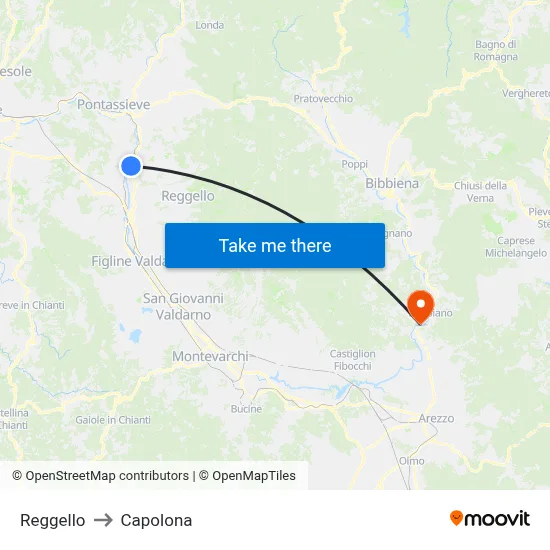 Reggello to Capolona map