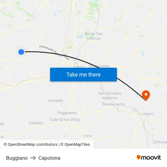 Buggiano to Capolona map