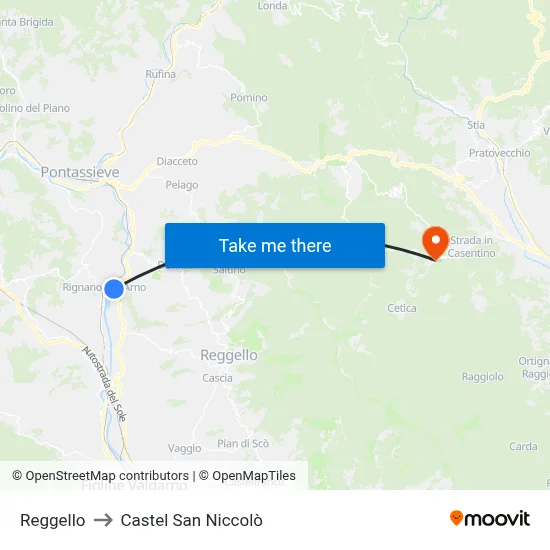 Reggello to Castel San Niccolò map