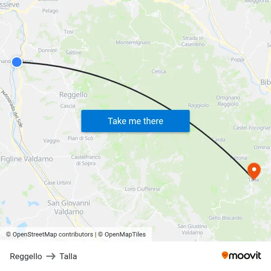 Reggello to Talla map