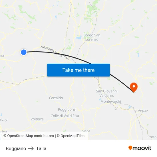 Buggiano to Talla map