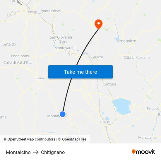 Montalcino to Chitignano map