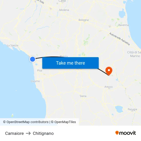 Camaiore to Chitignano map