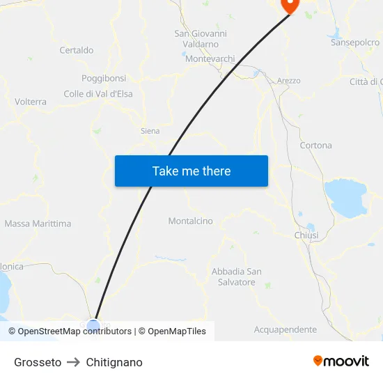 Grosseto to Chitignano map