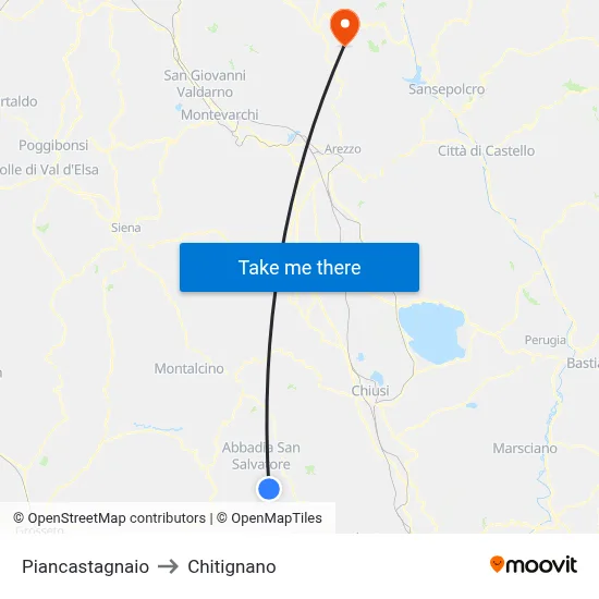 Piancastagnaio to Chitignano map