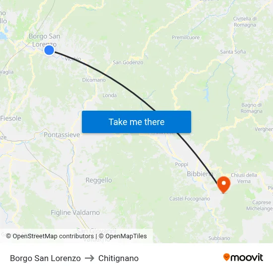 Borgo San Lorenzo to Chitignano map