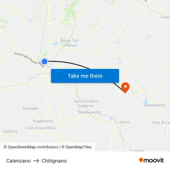 Calenzano to Chitignano map