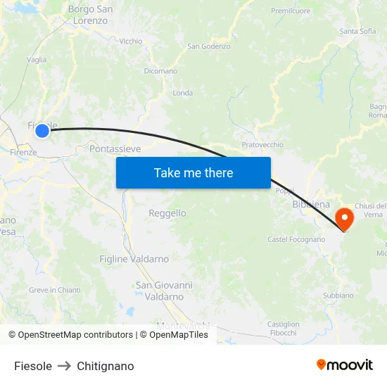 Fiesole to Chitignano map