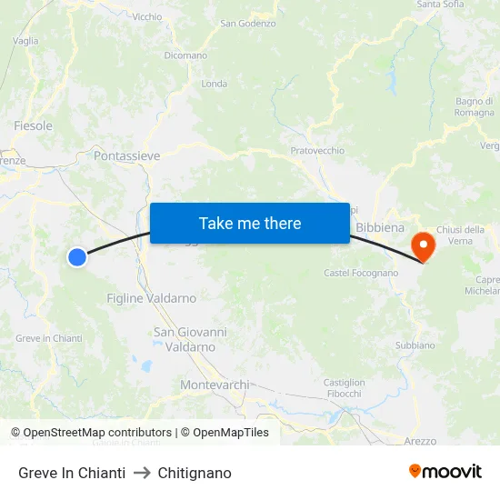 Greve In Chianti to Chitignano map