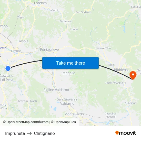 Impruneta to Chitignano map