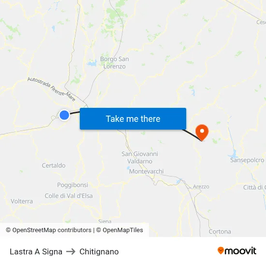 Lastra A Signa to Chitignano map