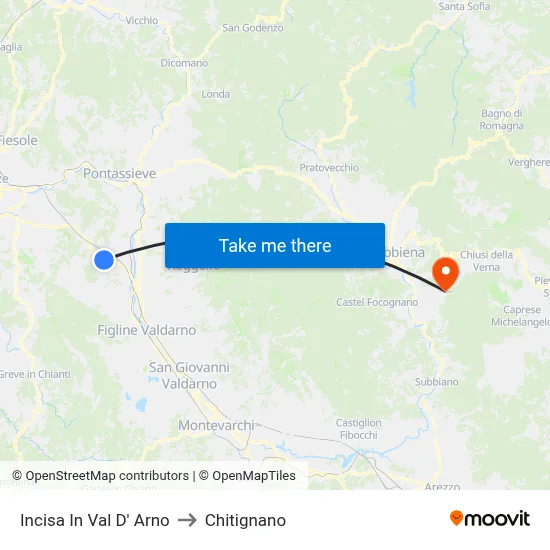 Incisa In Val D'Arno to Chitignano map