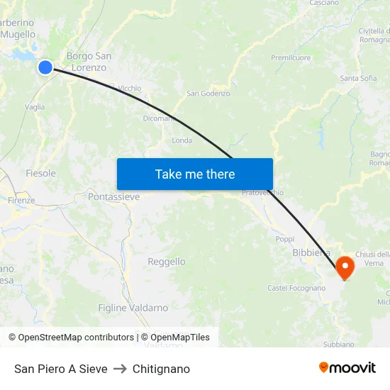 San Piero A Sieve to Chitignano map