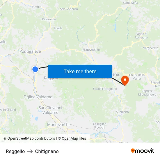 Reggello to Chitignano map