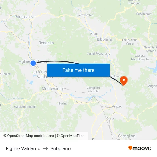 Figline Valdarno to Subbiano map