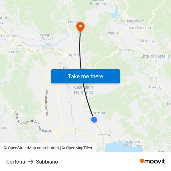 Cortona to Subbiano map