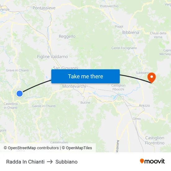 Radda In Chianti to Subbiano map