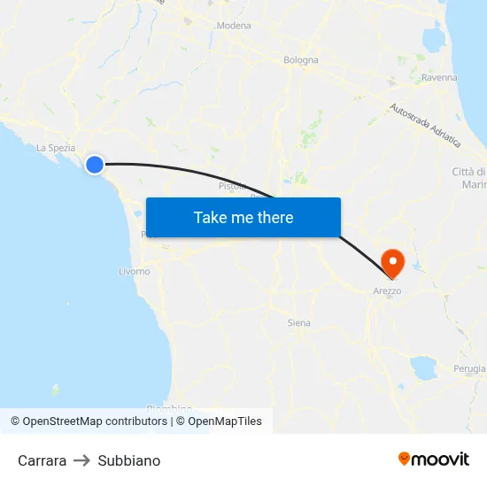 Carrara to Subbiano map