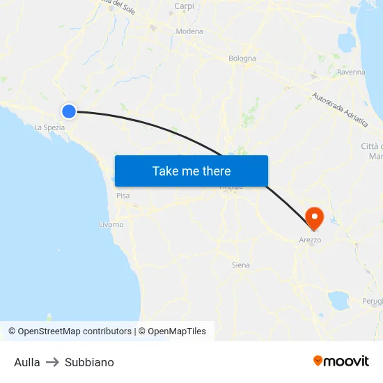 Aulla to Subbiano map