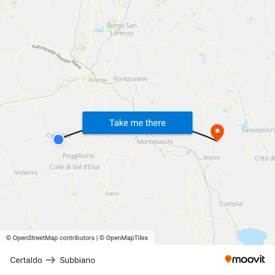 Certaldo to Subbiano map