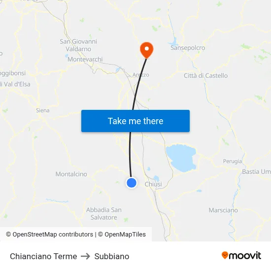 Chianciano Terme to Subbiano map