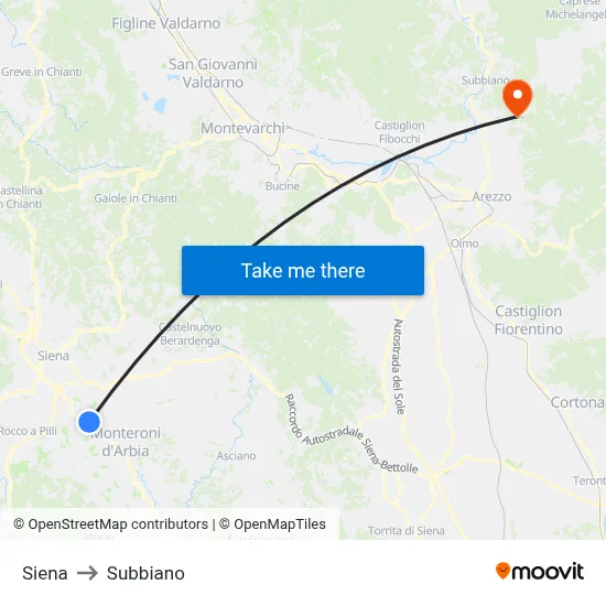 Siena to Subbiano map