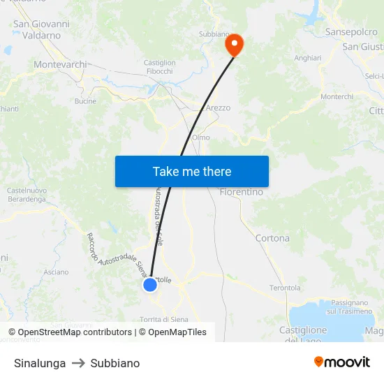 Sinalunga to Subbiano map