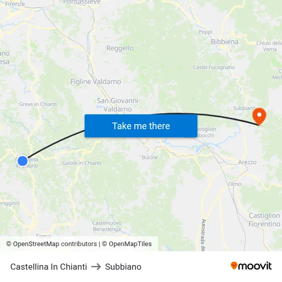 Castellina in Chianti to Subbiano map
