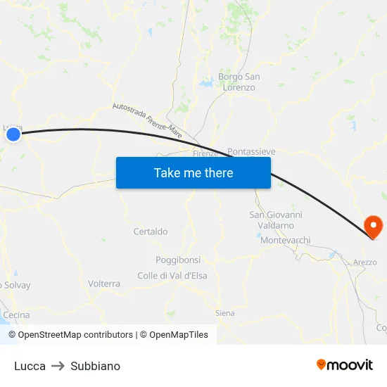 Lucca to Subbiano map