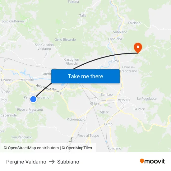 Pergine Valdarno to Subbiano map