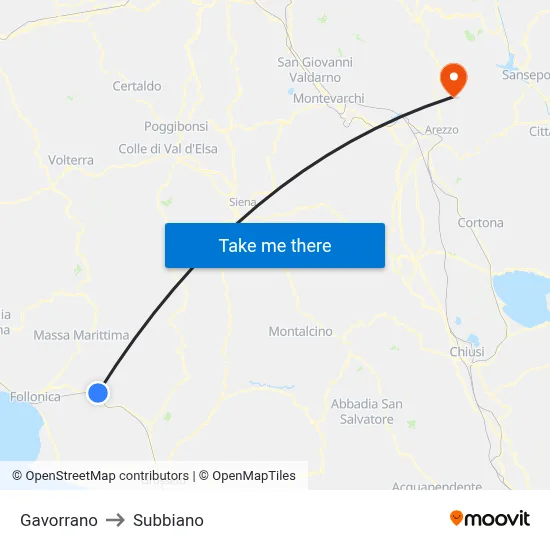 Gavorrano to Subbiano map