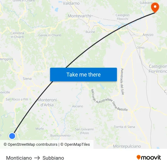 Monticiano to Subbiano map