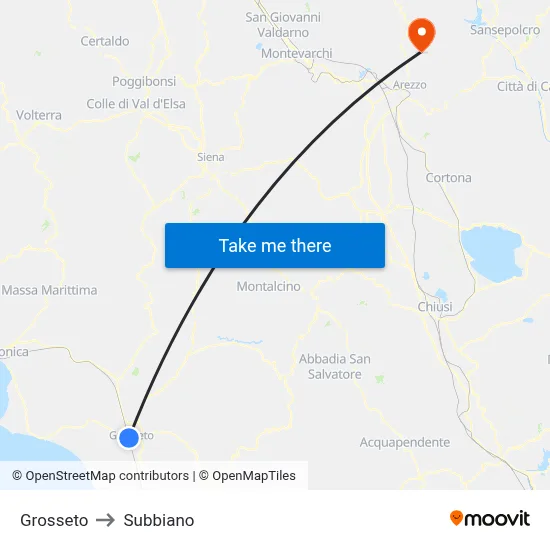 Grosseto to Subbiano map