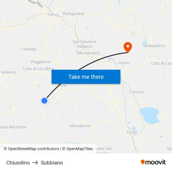 Chiusdino to Subbiano map