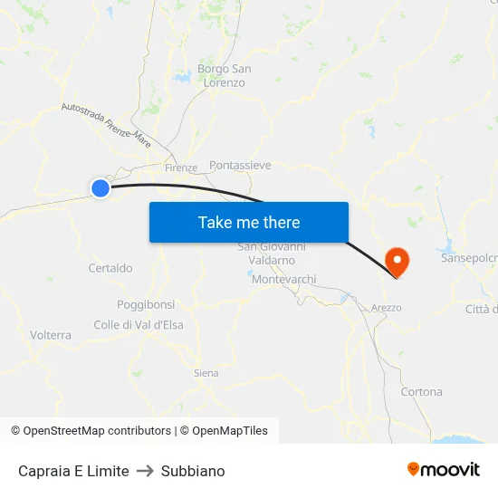 Capraia e Limite to Subbiano map
