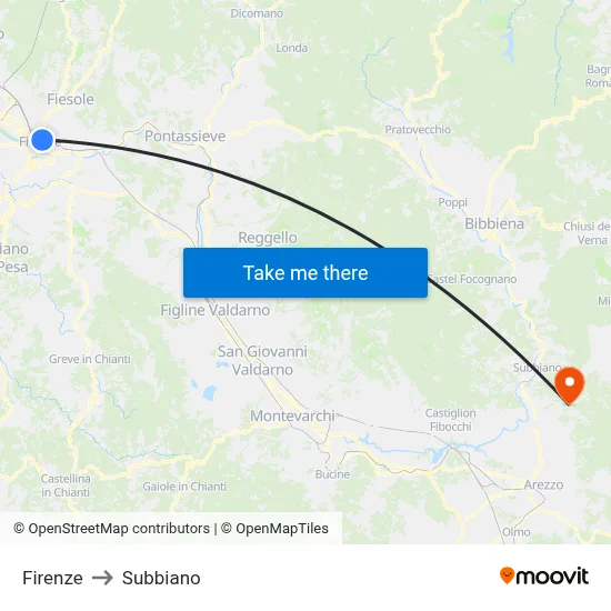 Florence to Subbiano map
